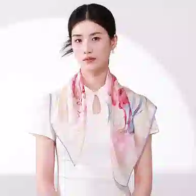 一米画纱 丝绸质感花卉图案国风印花真丝方巾踏青郊游装饰领巾拍照搭配 桑蚕丝 丝巾 女款