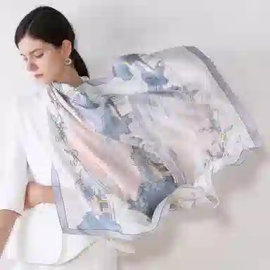 一米画纱 婉约江南中式真丝大方巾时尚印花舒适独特图案优雅百搭 桑蚕丝 丝巾 女款
