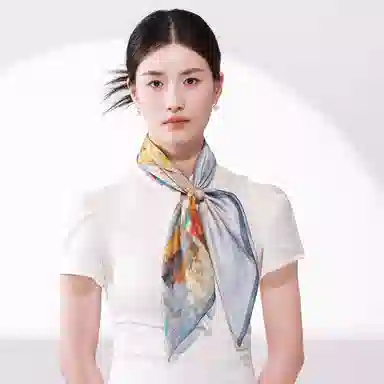 一米画纱 丝绸质感花卉图案国风印花真丝方巾踏青郊游装饰领巾拍照搭配 桑蚕丝 丝巾 女款
