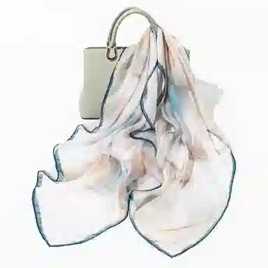 一米画纱 清新飘逸气质外搭披肩大方巾优雅亲肤外出真丝雪纺喷绘防晒 桑蚕丝 丝巾 女款