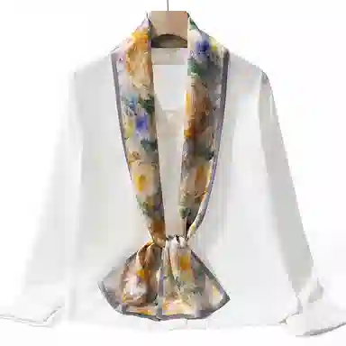 一米画纱 时尚百搭真丝双层喷绘飘带优雅气质长条领巾轻盈装饰 桑蚕丝 丝巾 女款