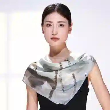 一米画纱 丝绸质感花卉图案国风印花真丝方巾踏青郊游装饰领巾拍照搭配 桑蚕丝 丝巾 女款