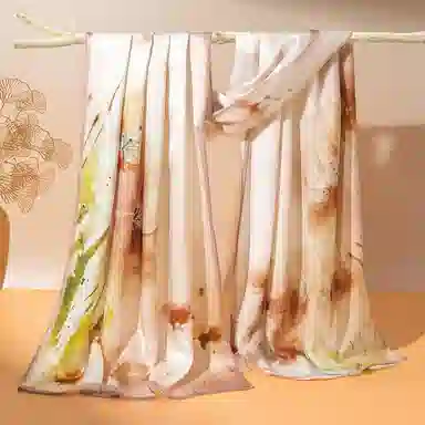 一米画纱 古典国风精致优雅迷梦迷情双层真丝高档气质长款披肩 桑蚕丝 丝巾 女款