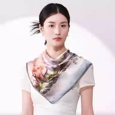 一米画纱 丝绸质感花卉图案国风印花真丝方巾踏青郊游装饰领巾拍照搭配 桑蚕丝 丝巾 女款