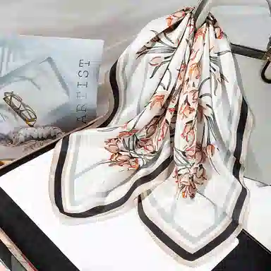 一米画纱 古典花卉雅韵国风真丝方巾旅游装饰素绸缎领巾搭配西装时尚出游 桑蚕丝 丝巾 女款