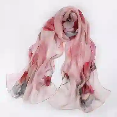 一米画纱 田园花卉轻盈飘逸中式浪漫雪纺真丝沙巾丝滑细腻披肩 桑蚕丝 丝巾 女款