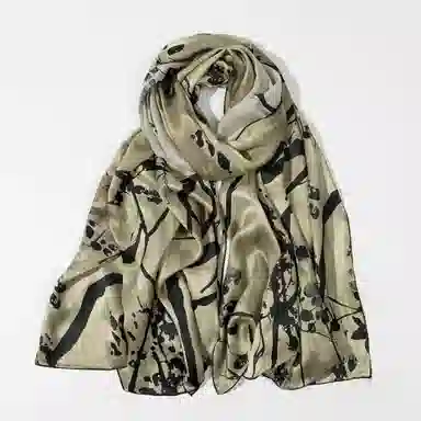 一米画纱 轻奢古典清新国风优雅印花奢靡系列气质旗袍 桑蚕丝 丝巾 女款