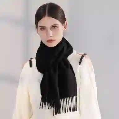 一米画纱 大气流苏加厚温暖时尚简约纯色暖糯亲肤围脖外搭保暖 山羊绒 绒线围巾 男女同款情侣款