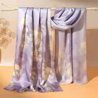 一米画纱 古典国风精致优雅迷梦迷情双层真丝高档气质长款披肩 桑蚕丝 丝巾 女款