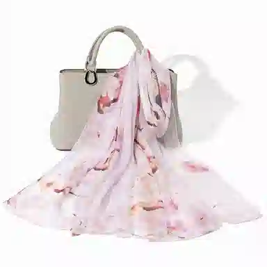 一米画纱 清新飘逸国风真丝雪纺喷绘沙巾气质仙仙花卉印花旅游拍照 桑蚕丝 丝巾 女款