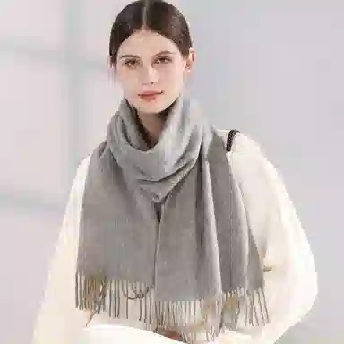 一米画纱 大气流苏加厚温暖时尚简约纯色暖糯亲肤围脖外搭保暖 山羊绒 绒线围巾 男女同款情侣款