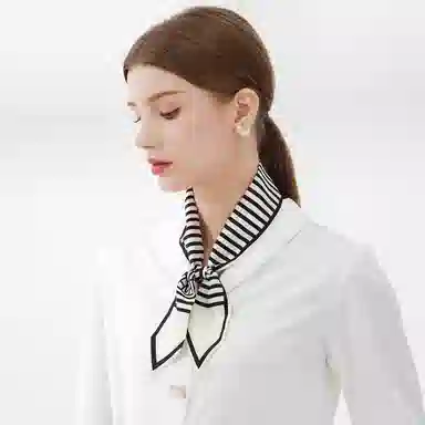 一米画纱 学院风简约百搭多功能尖角斜纹绸领巾小长条发带绑包包装饰 桑蚕丝 丝巾 女款