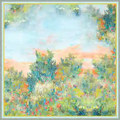 一米画纱 丝绸质感花卉图案国风印花真丝方巾踏青郊游装饰领巾拍照搭配 桑蚕丝 丝巾 女款