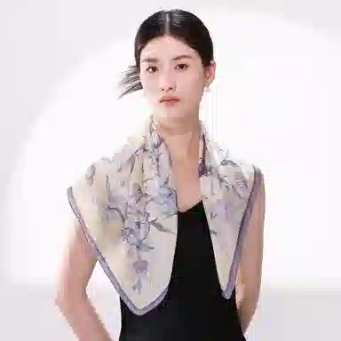一米画纱 丝绸质感花卉图案国风印花真丝方巾踏青郊游装饰领巾拍照搭配 桑蚕丝 丝巾 女款