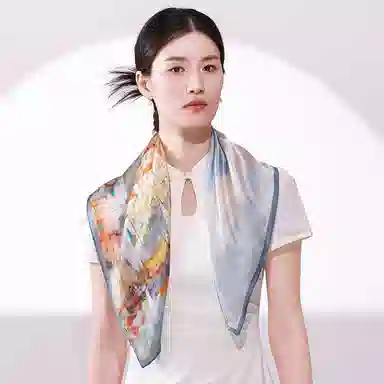 一米画纱 丝绸质感花卉图案国风印花真丝方巾踏青郊游装饰领巾拍照搭配 桑蚕丝 丝巾 女款