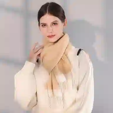 一米画纱 双面双色美拉德风高品质个性流苏外搭时尚加厚保暖轻奢舒适 山羊绒 绒线围巾 女款