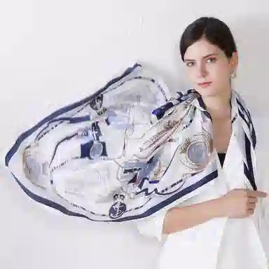 一米画纱 婉约江南中式真丝大方巾时尚印花舒适独特图案优雅百搭 桑蚕丝 丝巾 女款