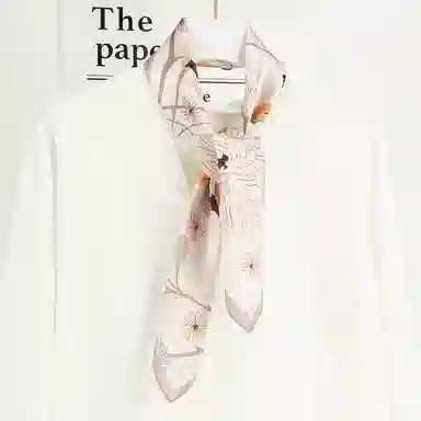 一米画纱 丝绸质感花卉图案国风印花真丝方巾踏青郊游装饰领巾拍照搭配 桑蚕丝 丝巾 女款