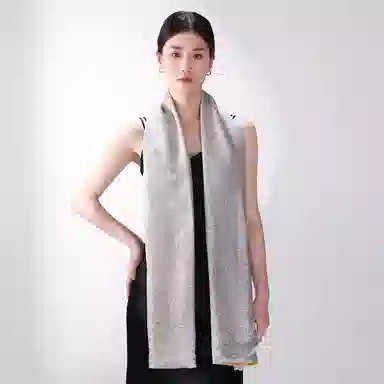 一米画纱 中式国风高级复古盘扣双面提花双层真丝长巾奢华两用 桑蚕丝 丝巾 女款