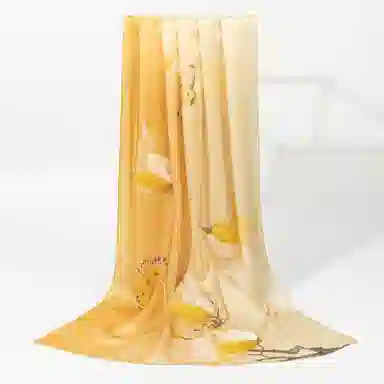 一米画纱 紫薇系列高级感立体花朵钉珠素绉缎旗袍外出中式印花 桑蚕丝 丝巾 女款