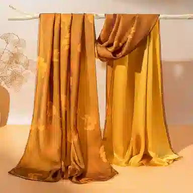 一米画纱 古典国风精致优雅迷梦迷情双层真丝高档气质长款披肩 桑蚕丝 丝巾 女款