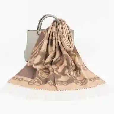 一米画纱 优雅保暖高级气质提花粗纺工艺加厚保暖高端轻奢优雅流苏 山羊绒 绒线围巾 女款