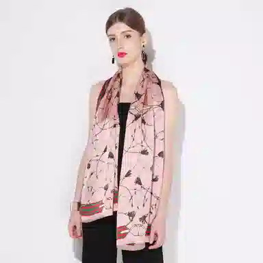 一米画纱 青春洋气丝滑优雅链条抽象图案长款披肩素绉缎出游装饰百搭长巾 桑蚕丝 丝巾 女款