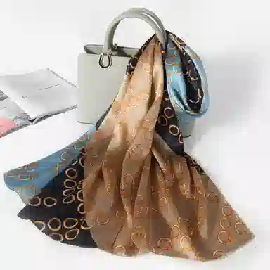 一米画纱 青春洋气丝滑优雅链条抽象图案长款披肩素绉缎出游装饰百搭长巾 桑蚕丝 丝巾 女款