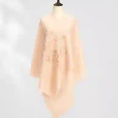 一米画纱 中式古典国风花卉贴花结婚喜宴亲肤防风保暖披风优雅精致外搭 绵羊毛 披肩 女款