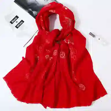 一米画纱 中式古典国风花卉贴花结婚喜宴亲肤防风保暖披风优雅精致外搭 绵羊毛 披肩 女款