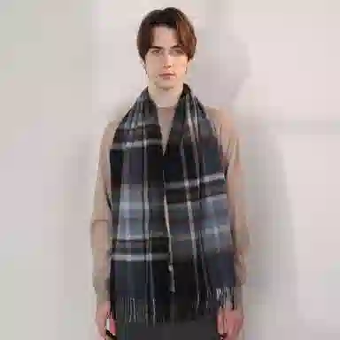 一米画纱 柔软触感经典格纹加厚保暖舒适格子条纹撞色流苏 山羊绒 绒线围巾 男女同款情侣款