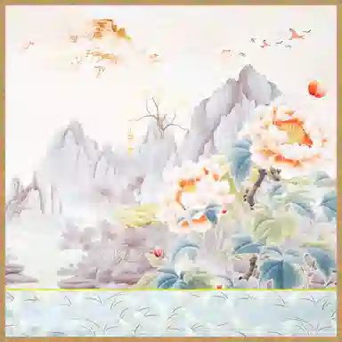 一米画纱 丝绸质感花卉图案国风印花真丝方巾踏青郊游装饰领巾拍照搭配 桑蚕丝 丝巾 女款