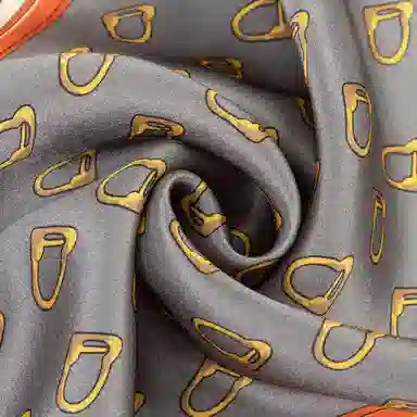 一米画纱 青春洋气丝滑优雅链条抽象图案长款披肩素绉缎出游装饰百搭长巾 桑蚕丝 丝巾 女款