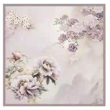 一米画纱 优雅中式花朵图案精致真丝材质高品质斜纹绸印花方巾如画系列 桑蚕丝 丝巾 女款