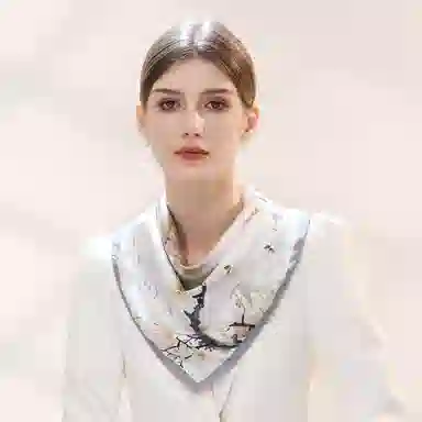 一米画纱 中式国风高雅山茶花系列斜纹中方巾双面西装领巾优雅 桑蚕丝 丝巾 女款