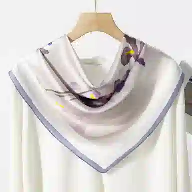 一米画纱 丝绸质感花卉图案国风印花真丝方巾踏青郊游装饰领巾拍照搭配 桑蚕丝 丝巾 女款