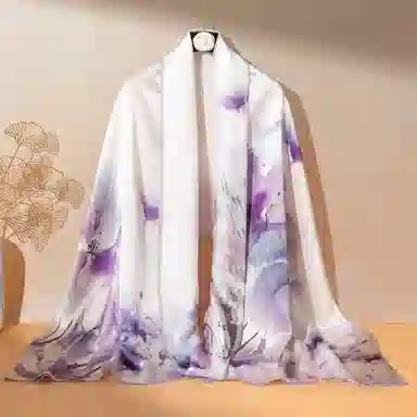 一米画纱 古典国风精致优雅迷梦迷情双层真丝高档气质长款披肩 桑蚕丝 丝巾 女款