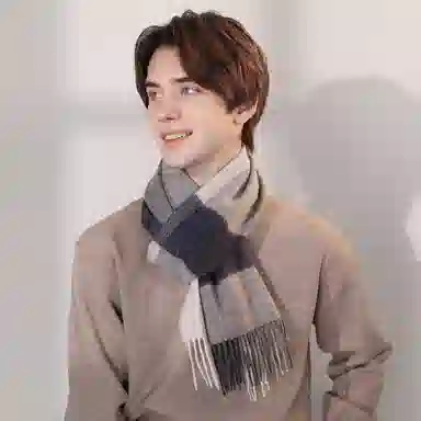 一米画纱 柔软亲肤长款加厚保暖时尚休闲气质格纹流苏潮流舒适 绵羊毛 绒线围巾 男女同款情侣款