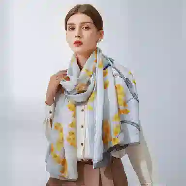 一米画纱 国风古典花卉真丝高级感提花浪漫色彩长巾外出轻盈飘逸披肩 桑蚕丝 丝巾 女款