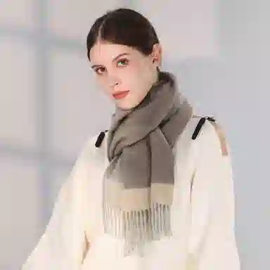 一米画纱 双面双色美拉德风高品质个性流苏外搭时尚加厚保暖轻奢舒适 山羊绒 绒线围巾 女款