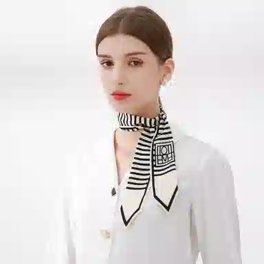 一米画纱 学院风简约百搭多功能尖角斜纹绸领巾小长条发带绑包包装饰 桑蚕丝 丝巾 女款