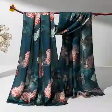 一米画纱 古典国风精致优雅迷梦迷情双层真丝高档气质长款披肩 桑蚕丝 丝巾 女款