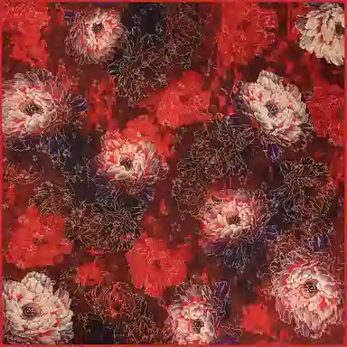 一米画纱 轻奢复古花卉图案花萝真丝喷绘优雅气质丝绸旗袍 桑蚕丝 丝巾 女款