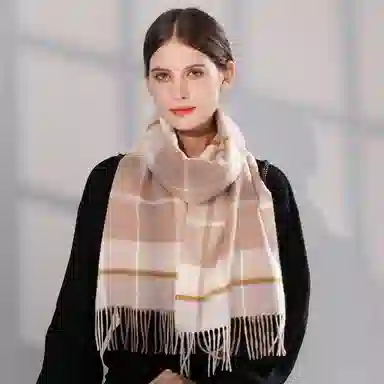 一米画纱 柔软亲肤长款加厚保暖时尚休闲气质格纹流苏潮流舒适 绵羊毛 绒线围巾 男女同款情侣款