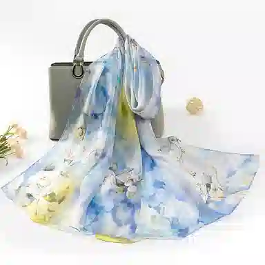 一米画纱 田园花卉轻盈飘逸中式浪漫雪纺真丝沙巾丝滑细腻披肩 桑蚕丝 丝巾 女款