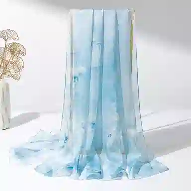 一米画纱 国风花卉轻盈透气旅游拍照外搭真丝雪纺喷绘长巾出行遮阳纱巾 丝巾 桑蚕丝 女款