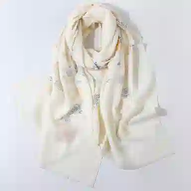 一米画纱 中式古典国风花卉贴花结婚喜宴亲肤防风保暖披风优雅精致外搭 绵羊毛 披肩 女款