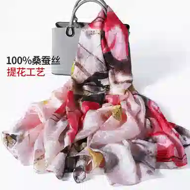 一米画纱 国风古典花卉真丝高级感提花浪漫色彩长巾外出轻盈飘逸披肩 桑蚕丝 丝巾 女款