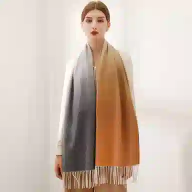 一米画纱 高级感小众气质流苏渐变时尚加厚保暖外搭防寒粗纺工艺 山羊绒 绒线围巾 女款