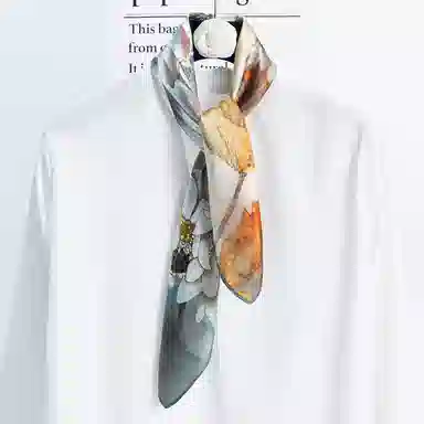 一米画纱 丝绸质感花卉图案国风印花真丝方巾踏青郊游装饰领巾拍照搭配 桑蚕丝 丝巾 女款